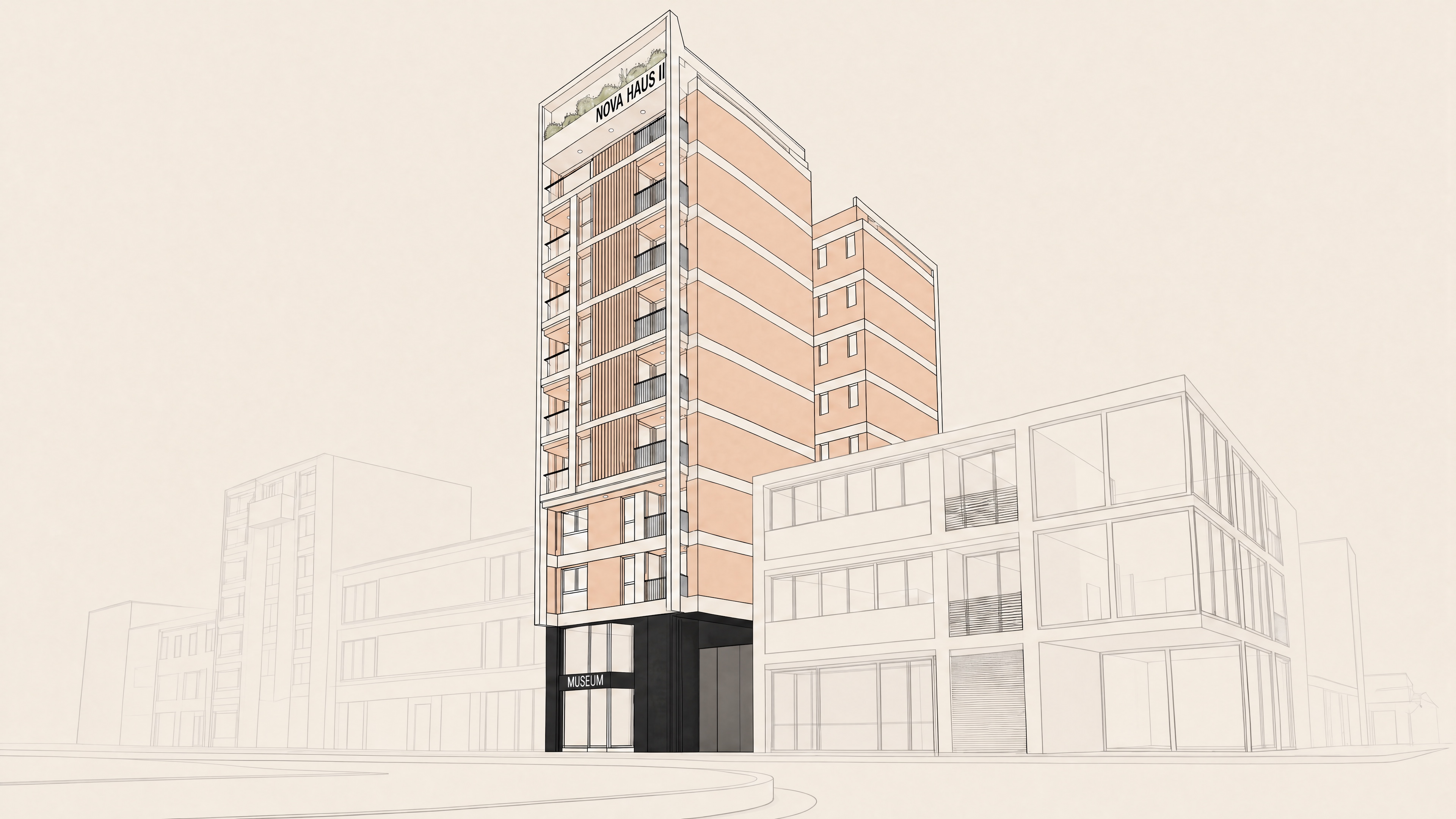 Render editorial de NOVA HAUS II — segundo edificio de LOSHFI en obra en Neuquén Capital.